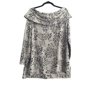 Chico's Zenergy Gray Black Leopard Print Long Sleeve Tunic Top Women Size 2 L/12